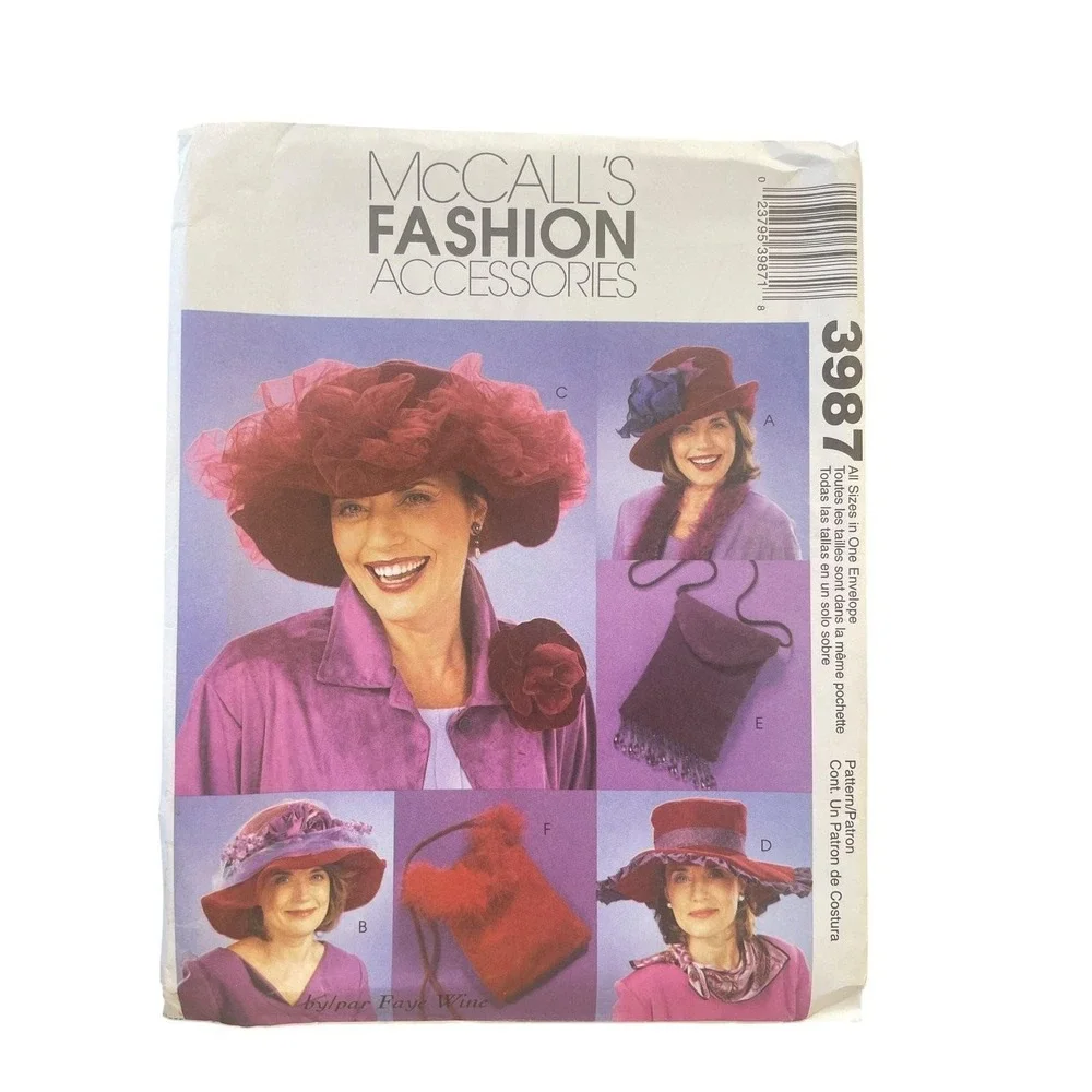 McCall's Sewing Pattern 3987 Hats Purses Women S-L Multi Accessories Uncut 2003